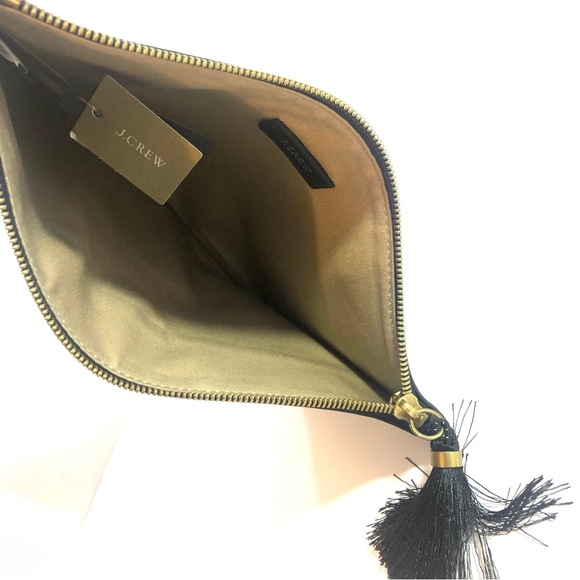 J CREW Leopard Print Animal Hair & Black Leather Tassel Zippered Clutch Purse - Picture 5 of 8